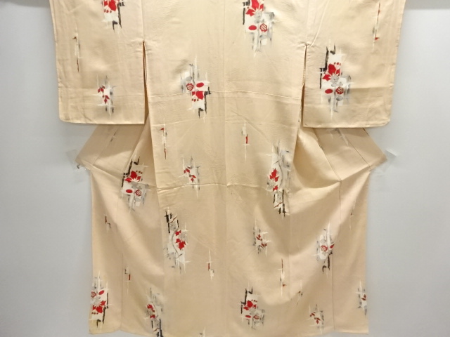 JAPANESE KIMONO / ANTIQUE KIMONO / SILK / MON KINSHA / ABSTRACT FLOWER